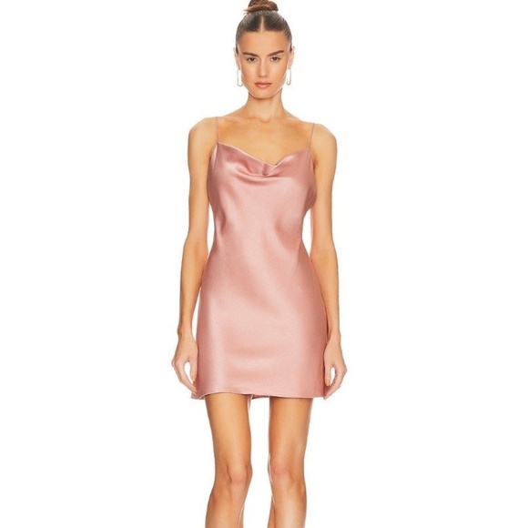 New! Alice + Olivia Harmony Satin Mini Slip Dress Rose Pink 45622 - Picture 1 of 14